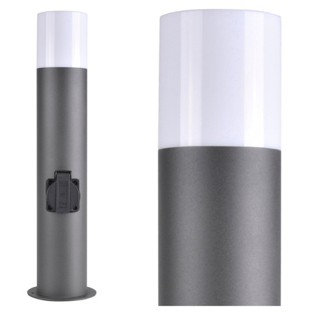 Garten LED Post E27 TUBA Graphit 44cm + Steckdose 230V IP44 DALLAS Goldlux