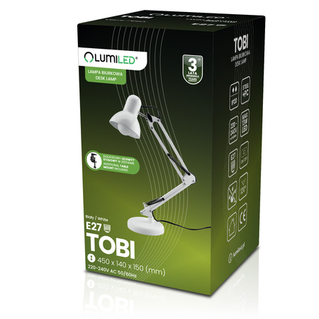 Schreibtischlampe E27, Zeichentisch-Schreibtischlampe mit Tischklemme TOBI LUMILED