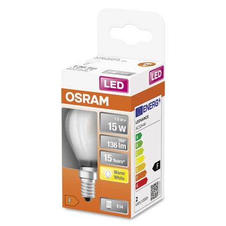 E14 P45 LED Leuchtmittel 1,5W = 15W 136lm 2700K Warm 300° OSRAM STAR Filament