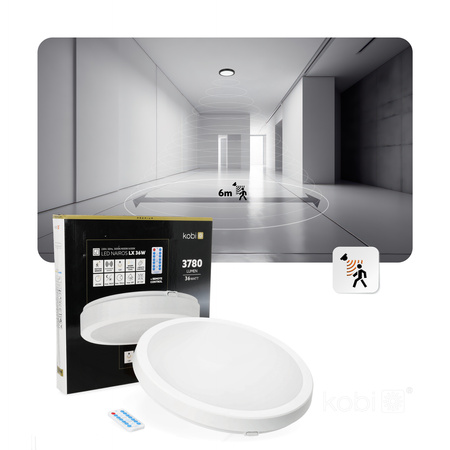 LED-Badezimmerdecke Aufputz 36W 3780lm 4000K 120° mit Bewegungs- und Dämmerungssensor Weiß IP65 Nairos Kobi