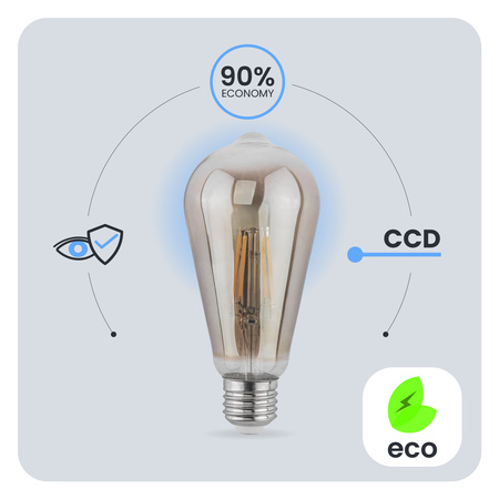 LED Lampen E27, Glühbirne ST64 6W = 50W 420lm 360° 2200K warm Smokey Glühfaden LUMILED