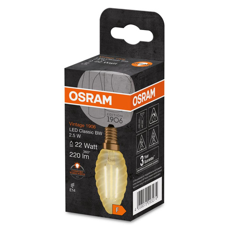 LED Leuchtmittel E14 BW35 2,5W = 22W 220lm 2400K Wärme 300° Filament OSRAM Vintage 1906