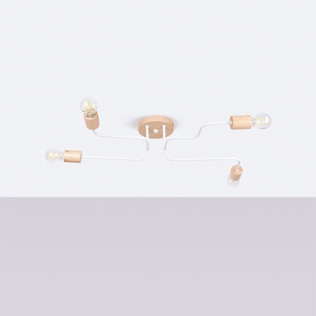 Kronleuchter Deckenleuchte 4x E27 Naturholz Weiß Timbo Peach Puff SL.1665 Sollux