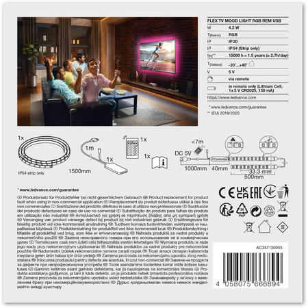 LED Streifen 5V 4,2W RGB IP54 1,5m LEDVANCE