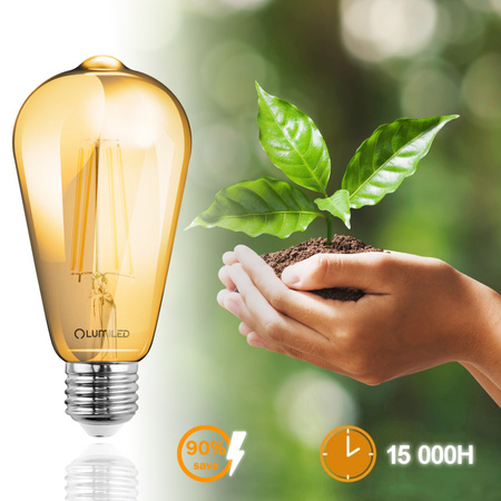6x LED Lampen E27, Glühbirne ST64 6W = 50W 660lm 360° 2200K warm Glühfaden Edison Amber LUMILED