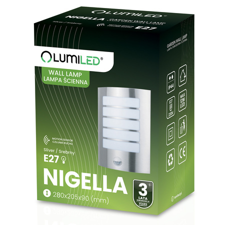 Wandleuchte Außen E27, Garten-Wandleuchte IP44 Schwarz mit Bewegungs- und Dämmerungssensor NIGELLA LUMILED