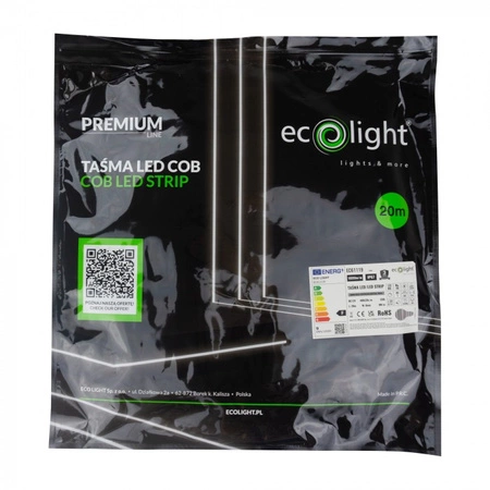 LED-Streifen COB 9W/m 1035lm/m 480LED/m 12V 4000K Neutral IP67 Rolle 20m Ecolight