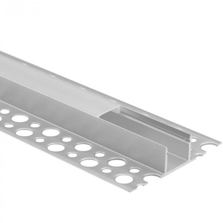LED-Anbauprofil aus Aluminium für Gipskartonplatten 2m mit mattiertem Diffusor und Ecolight-Endkappen