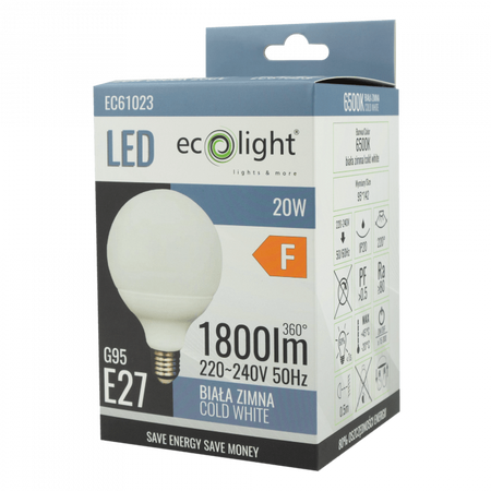 LED-Lampe Sphere G95 E27 20W 1800lm 6500K Cold Ecolight