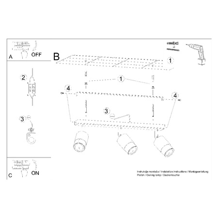 NERO Deckenleuchte 3xGU10 Reflektor Halogen Leuchte Beweglich 45cm Schwarz Chrom SOLLUX