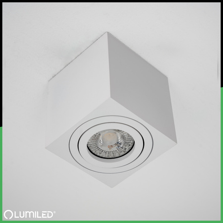 Halogen-Aufbauleuchte GU10, Aufbauspot 84mm beweglich Quadrat Tube Weiß AMAT-M LUMILED