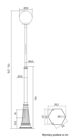 Outdoor-Gartenlampenmast LATERNE E27 CLASSIC BALLS OGMWN 1.300 175-275 cm schwarz Su-Ma