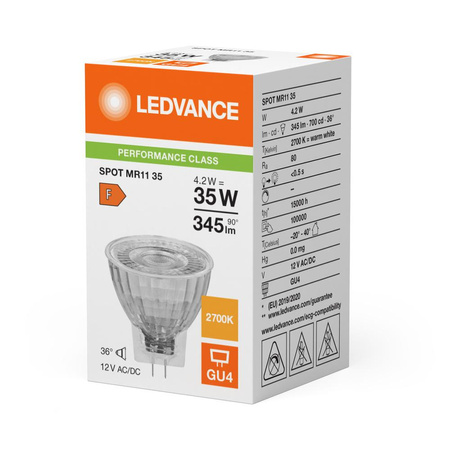LED Lampen MR11 GU4 4.2W = 35W 345lm 2700K Warmweiß 12V FILAMENT LEDVANCE