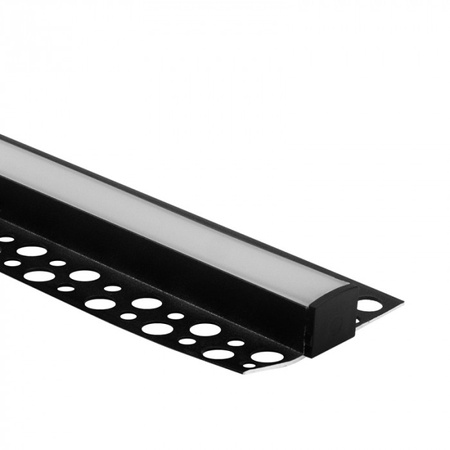 Aluminium LED-Profil für Gipskarton REGIPS Fliesenunterprofil Schwarz 1m mit mattierter Abdeckung für LED-Streifen + Endkappen GN Ecolight Serie
