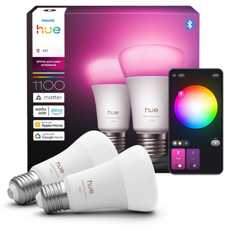2x LED-Glühbirne E27 A60 8.1W = 75W 1100lm 1800-20000K CCT + RGB SMART Smart Bluetooth ZigBee Weiß und Farbe Ambiance Philips HUE