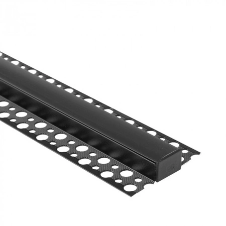 Aluminium-LED-Profil für Gipskartonplatten REGIPS breit unter-Fliese Schwarz 2m mit Schwarzem Lampenschirm für LED-Streifen + Kappen GNS Ecolight Serie