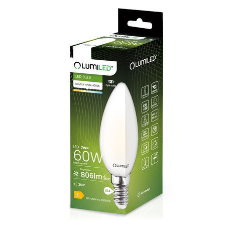 6x LED Lampen E14, Kerzenform Lampe B35 7W = 60W 806lm 360° 4000K neutral Milch Glühfaden LUMILED