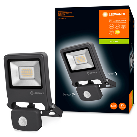 LED Fluter 20W 1700lm 3000K IP44 Grau mit Bewegungssensor LEDVANCE Flutlicht Endura
