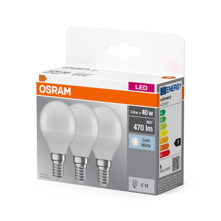 3x LED Lampen E14 P45 5W = 40W 470lm 4000K Neutral 300° OSRAM Sockel
