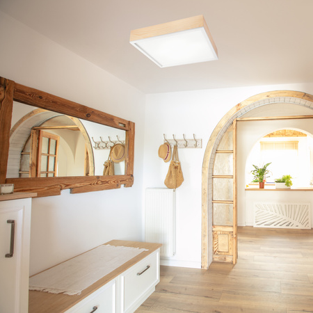 Plafond LED-Deckenleuchte SANTIAGO 4xE27 Quadratisch aus Holz LD-PD-9.6 Lamkur