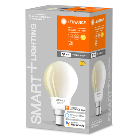 B22d A60 LED Lampe 6W = 60W 2700K Warm 806lm 300° LEDVANCE SMART+ WIFI Filament Dimmbar
