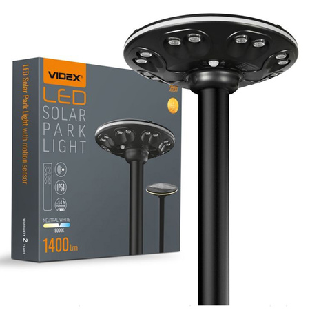 LED Street Solar Gartenlampe mit Bewegungssensor 15W 1400lm 3000K-5000K CCT Schwarz VL-GLSO-1254-S Videx