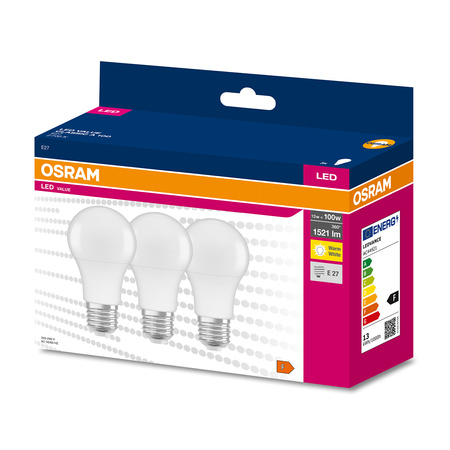 3PAK LED-Lampe E27 A60 13W = 100W 1521lm 2700K Warm OSRAM Value