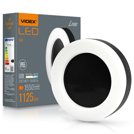 Plafond LED-Lampe 15W 1125lm 5000K Neutral 120° IP65 IK07 Anbaumontage Schwarz VIDEX