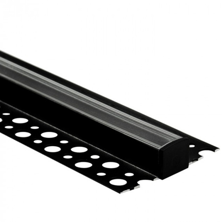 Aluminium-Anbauprofil schwarz für LED für Gipskarton / GIPS 2m mit transparentem Diffusor und Ecolight-Endkappen