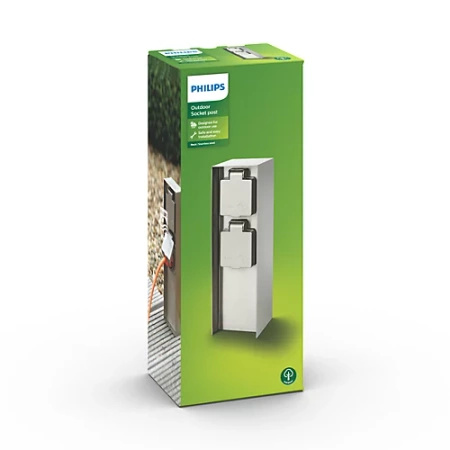 Elektrischer Gartenmast ROCK 2x Steckdose 230V IP44 Silber PHILIPS