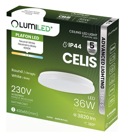 LED Decke Plafond Aufputz 36W 4000K CELIS Rund IP44 ALS LUMILED