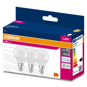 3x LED Leuchtmittel E14 P45 4,9W = 40W 470lm 6500K Kalt 200° OSRAM Value