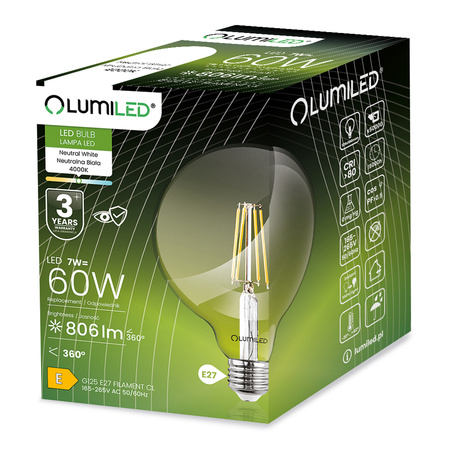 Dekorative LED Lampen E27, Glühbirne G125 7W = 60W 806lm 4000K neutral 360° Globe Glühfaden LUMILED