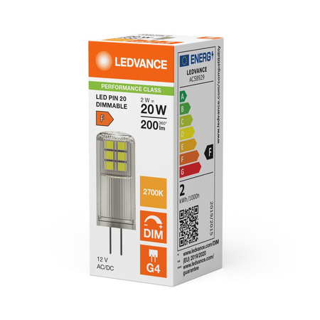 LED-Kapsel-Glühbirne G4 2W = 20W 200lm 2700K Warm 320° 12V Dimmbar Ledvance