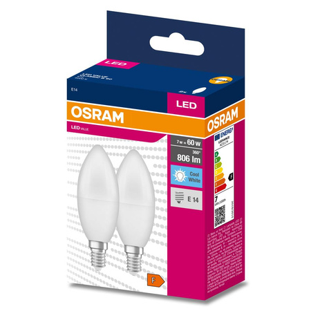 2x LED Lampe E14 B35 7W = 60W 806lm 4000K Neutral 220° OSRAM VALUE
