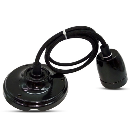 Hängeleuchte E27 Porzellan Lampenschirm schwarz mit Kabel VT-7998 V-TAC