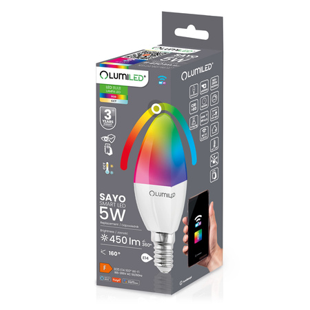 Lampen E14, Glühbirne B35 5W = 40W 450lm CCT RGB Dimmbar Kerze Intelligent TUYA WiFi SMART SAYO LUMILED