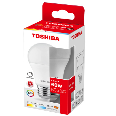 LED-Glühbirne E27 A60 8.5W = 60W 806lm 6500K Kalt dimmbar TOSHIBA