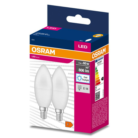 2x LED Lampe E14 B35 7W = 60W 806lm 6500K Kalt 220° OSRAM VALUE