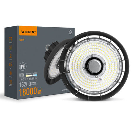 LED-Hochregalleuchte 100W 16200lm 5000K Neutral 90° IP65 IK07 mAh Pendelleuchte Schwarz VIDEX