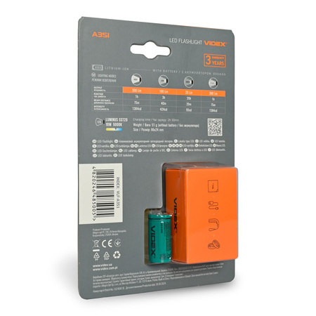 LED Wiederaufladbare Hand-Taschenlampe 3 Lichtfarben 20W 300lm 5000K Schwarz IP67 Videx