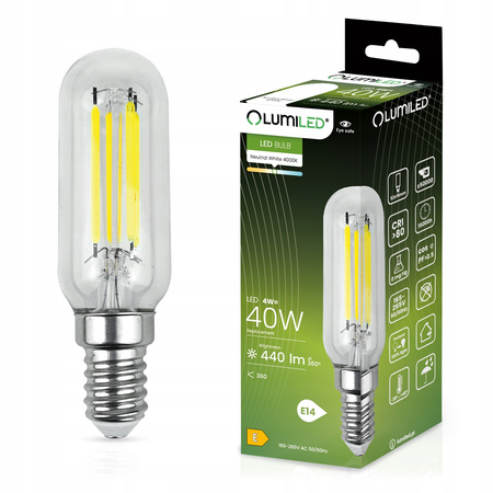 6x LED Lampen E14, LED Kühlschranklampe T25 4W = 40W 440lm 4000K neutral Glühfaden LUMILED