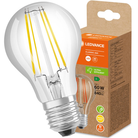 LED Lampe E27 A60 4W = 60W 840lm 3000K Warm 300° Glühfaden LEDVANCE Ultra Efficient