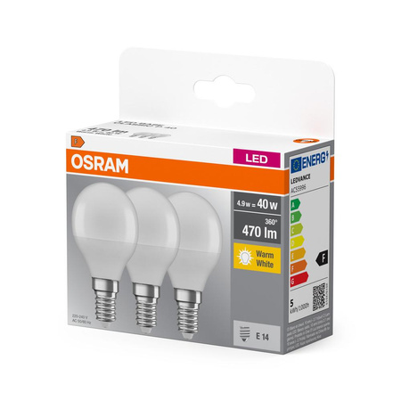 3x LED Lampen E14 P45 5W = 40W 470lm 2700K Warm 300° OSRAM Sockel