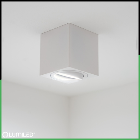 Halogen-Aufbauleuchte GU10, Aufbauspot 84mm beweglich Quadrat Tube Weiß AMAT-M LUMILED