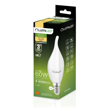 6x LED Lampen E14, Glühbirne BA35 8W = 60W 806lm 180° 3000K warm LUMILED