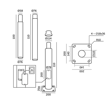 Beleuchtungsmast Klappmast für Straßenlaternen mit Sichtfenster 3m fi60 Grau KOBI