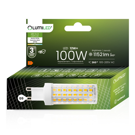 LED Kapseln G9, LED-Lampe 12W = 100W 1152lm 360° 4000K neutral LUMILED