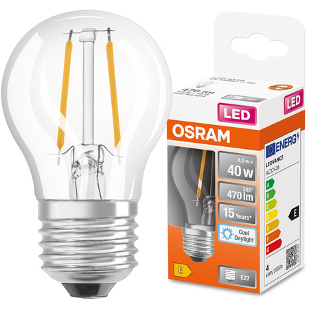 E27 P45 CL LED Lampen 4W = 40W 470lm 6500K Kalt 300° OSRAM STAR Filament