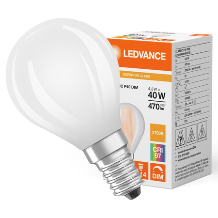 LED Lampen P45 E14 4.2W = 40W 470lm 2700K Warmweiß FILAMENT DIMMABLE LEDVANCE
